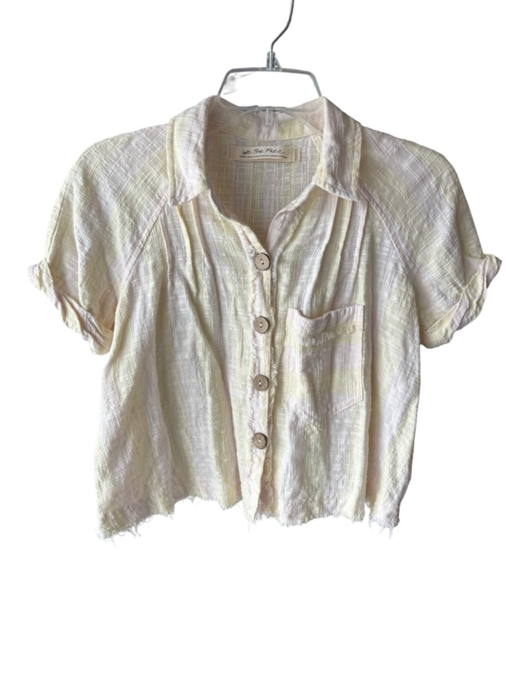We The Free Cream/Lemon Short Sleeve Cropped Button Front Women’s XS Top